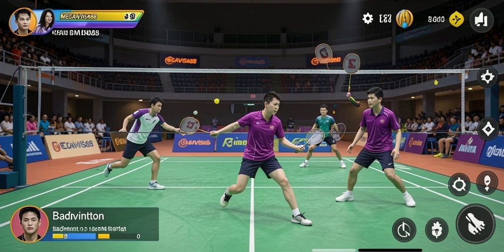 Antarmuka <strong>MEGAVISA88</strong> yang menampilkan lapangan Badminton yang dinamis.