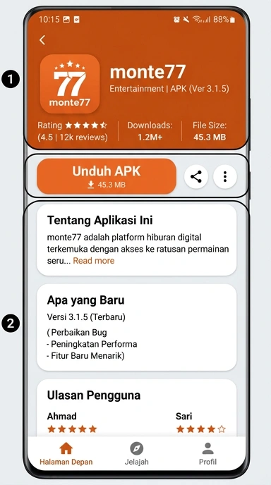 Tampilan halaman APK monte77