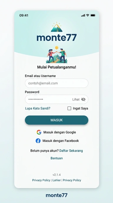 Tampilan halaman login monte77